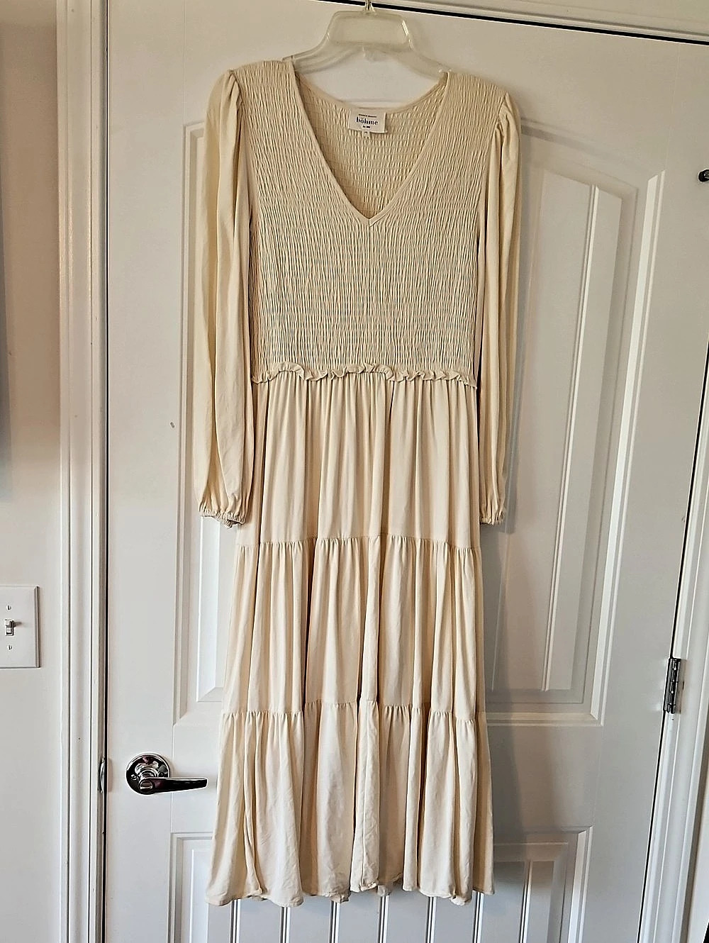 Bohme Smocked Maxi Dress in Cream Size Medium Like New
